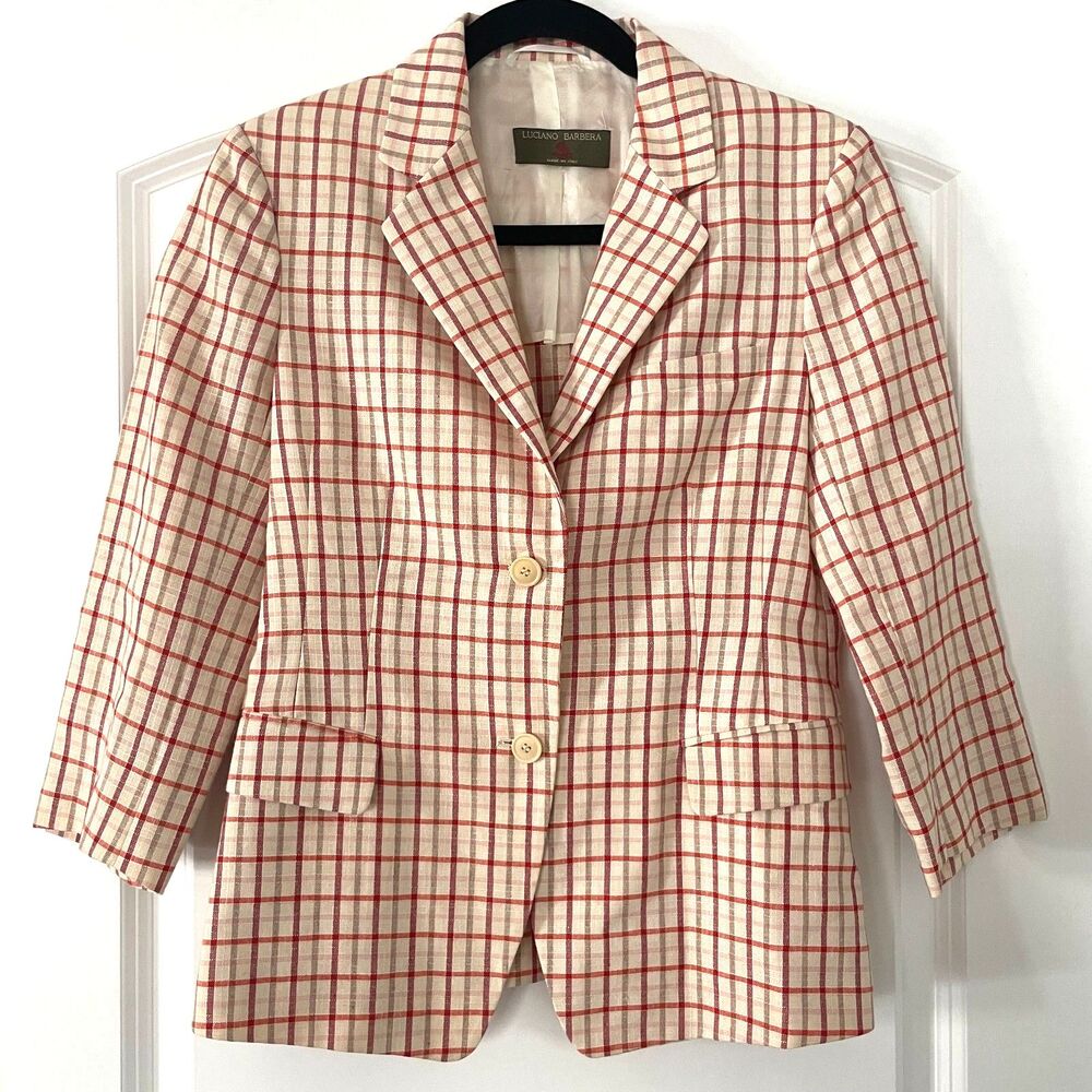 Women's Luciano Barbera Blazer Made in Italy Linen Plaid Size 40 IT - US Small